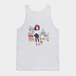 Girl in Paris walks a dog on quarantine Tank Top